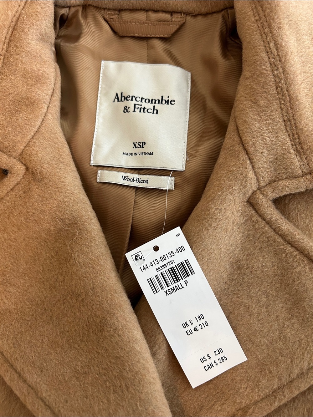 Abercrombie & Fitch Wool-Blend Long Coat – Camel – XSP (NWT) - Picture 2 of 2